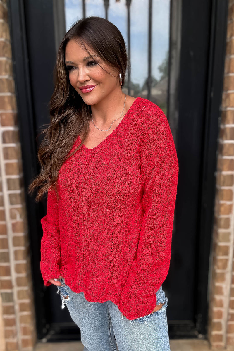 Hello Autumn Red Detailed Sweater