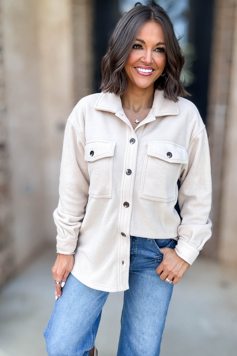 Perfectly In Season Taupe Fleece Shacket