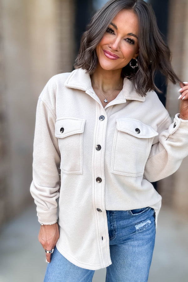 Perfectly In Season Taupe Fleece Shacket