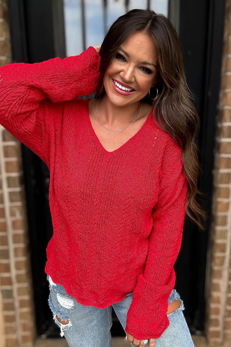 Hello Autumn Red Detailed Sweater
