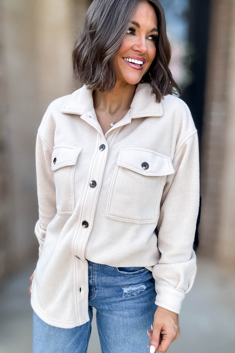 Perfectly In Season Taupe Fleece Shacket