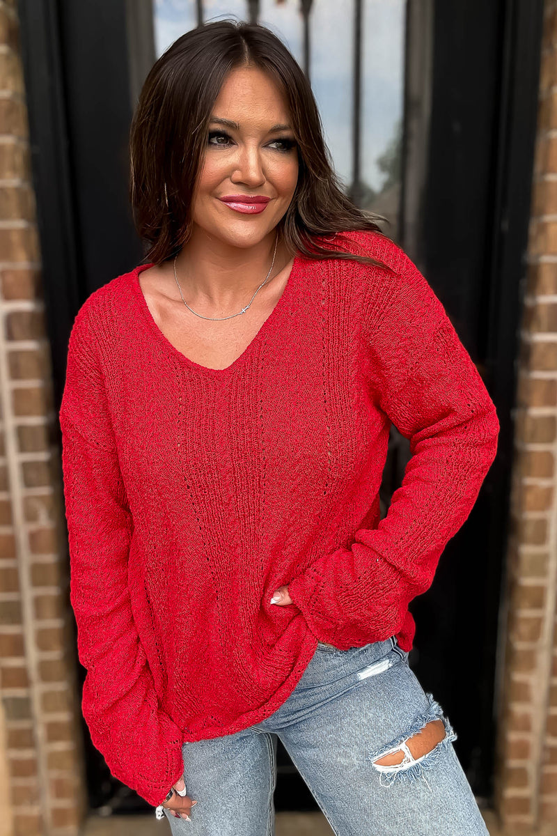 Hello Autumn Red Detailed Sweater