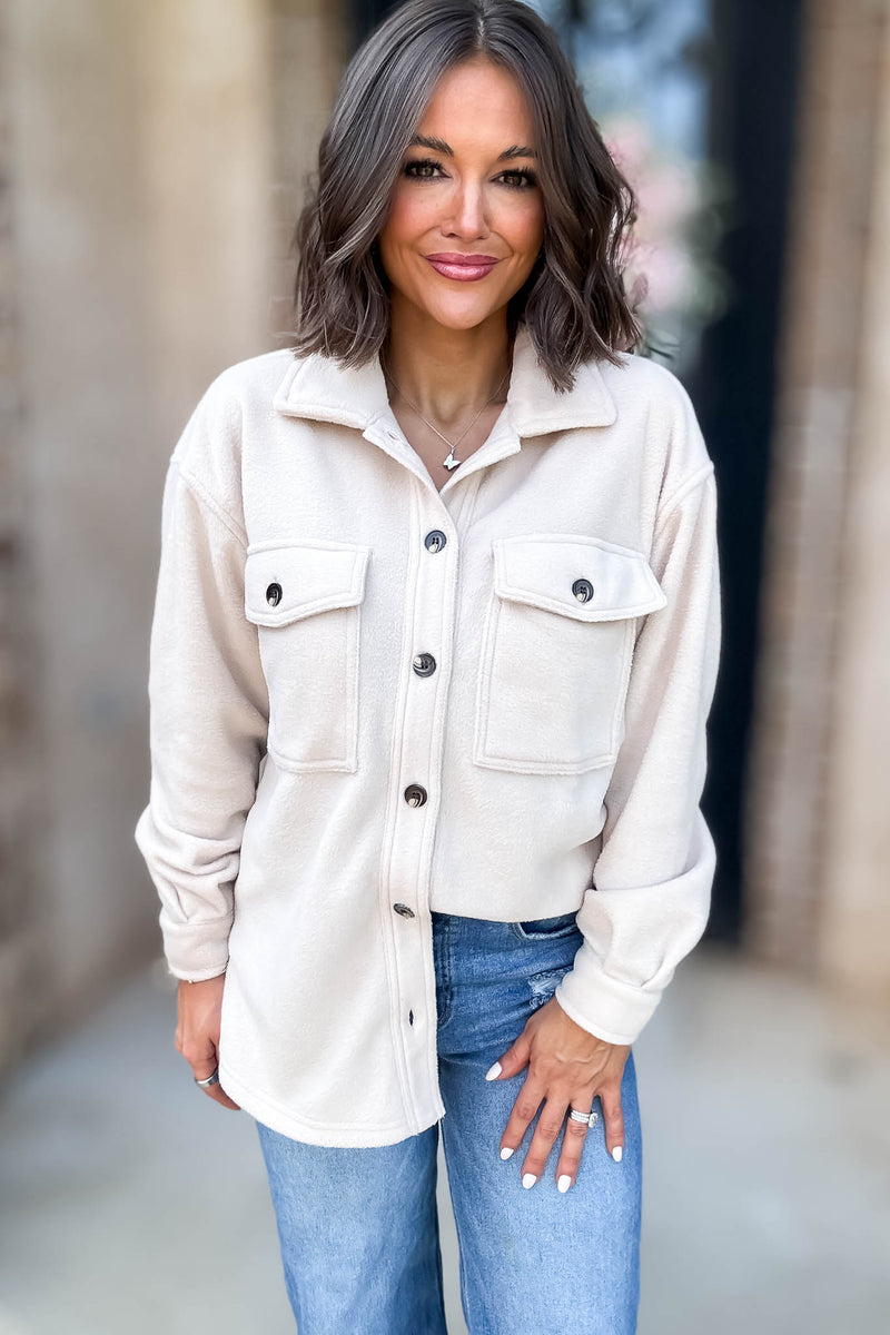 Perfectly In Season Taupe Fleece Shacket