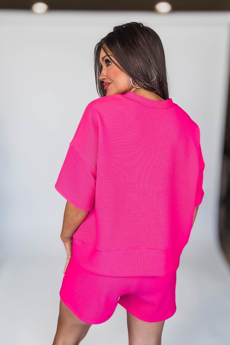Aimee Hot Pink Ribbed Top