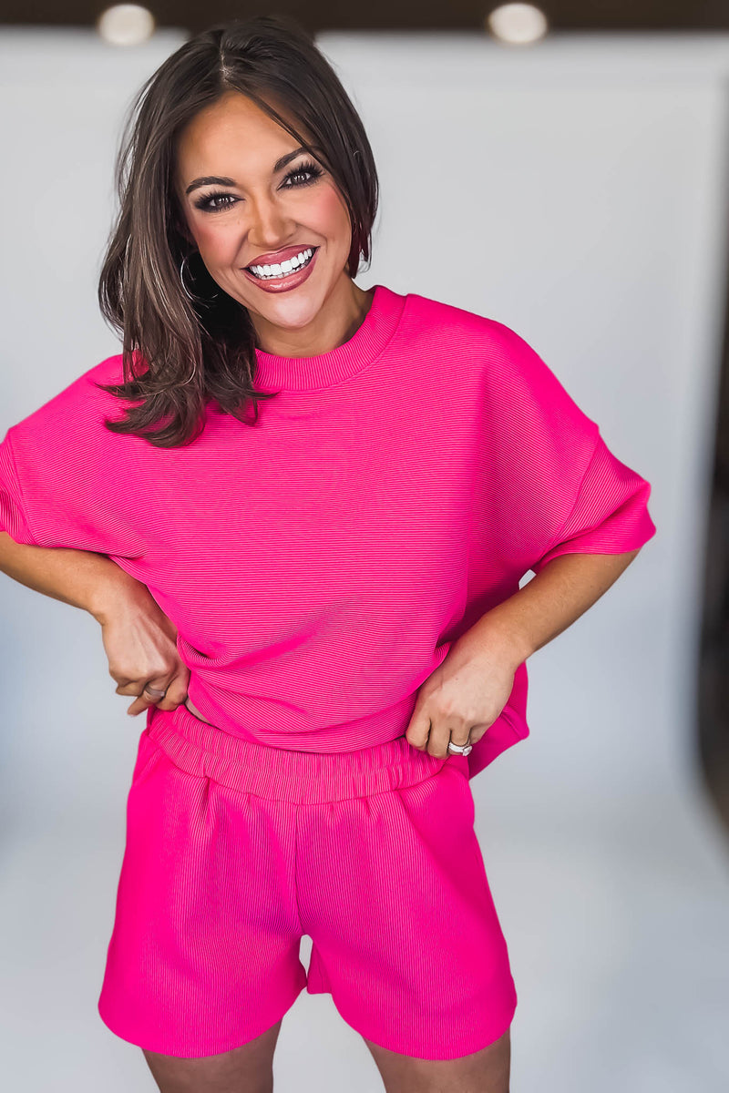 Aimee Hot Pink Ribbed Shorts
