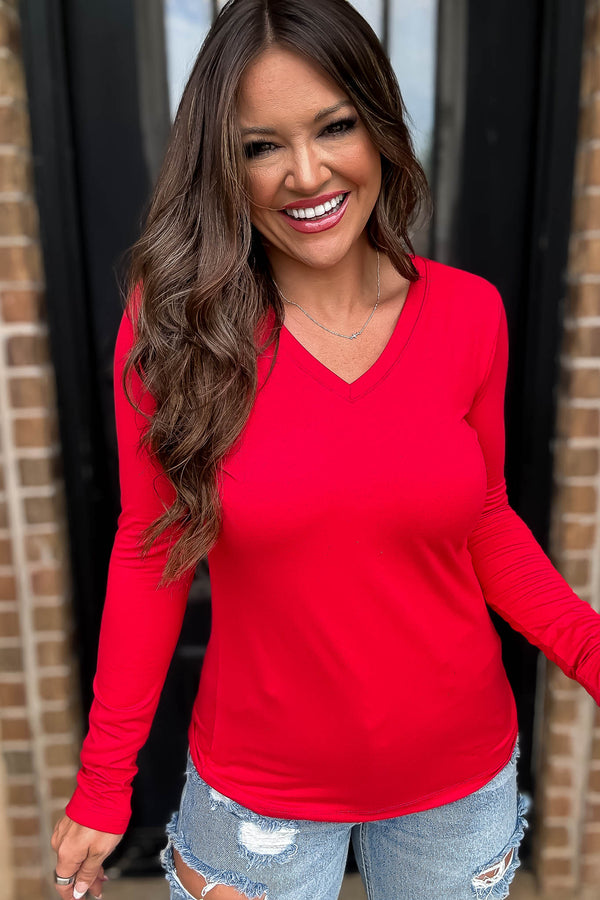 Best Ever Ruby Layering Long Sleeve V Neck Butter Soft Top
