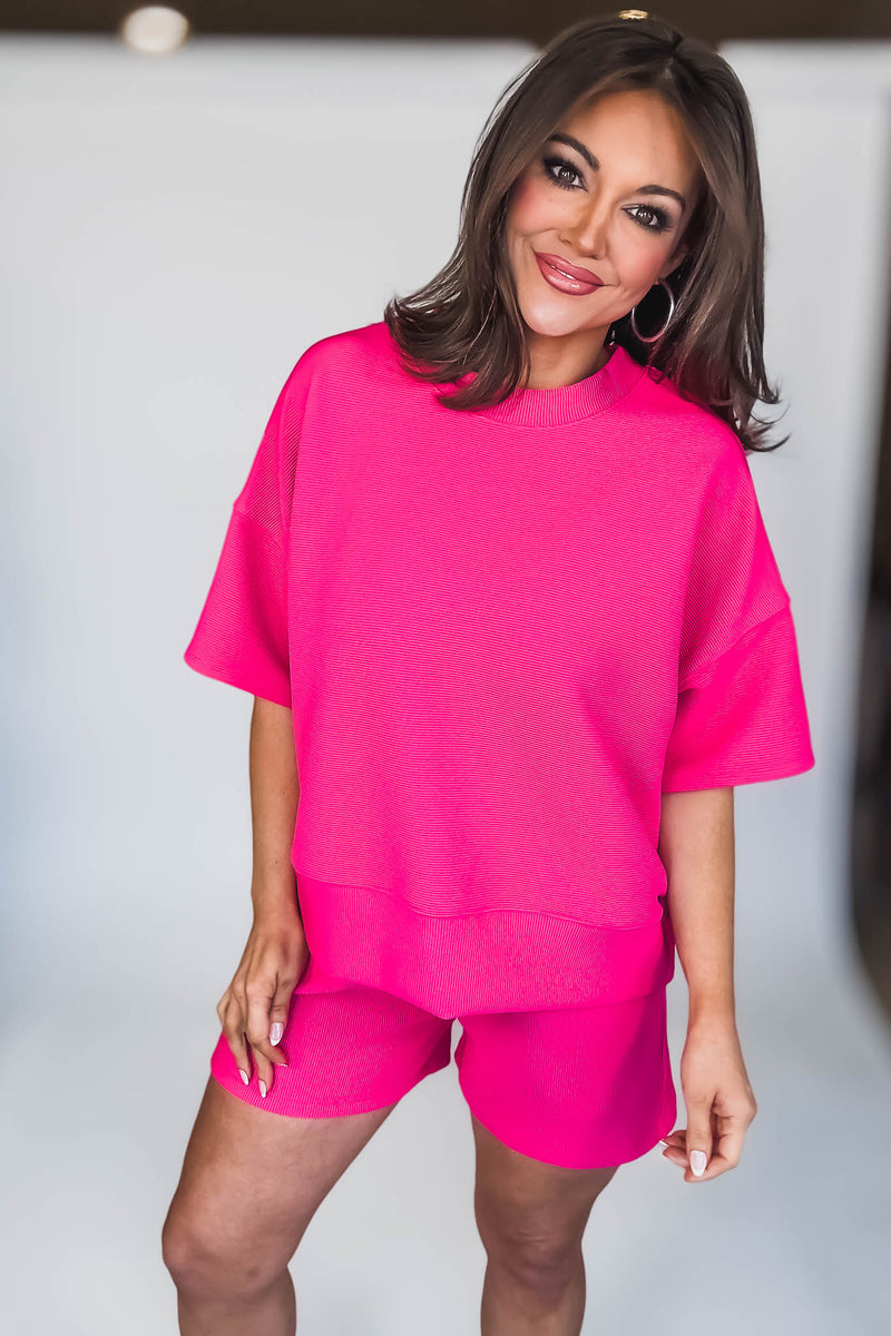 Aimee Hot Pink Ribbed Top