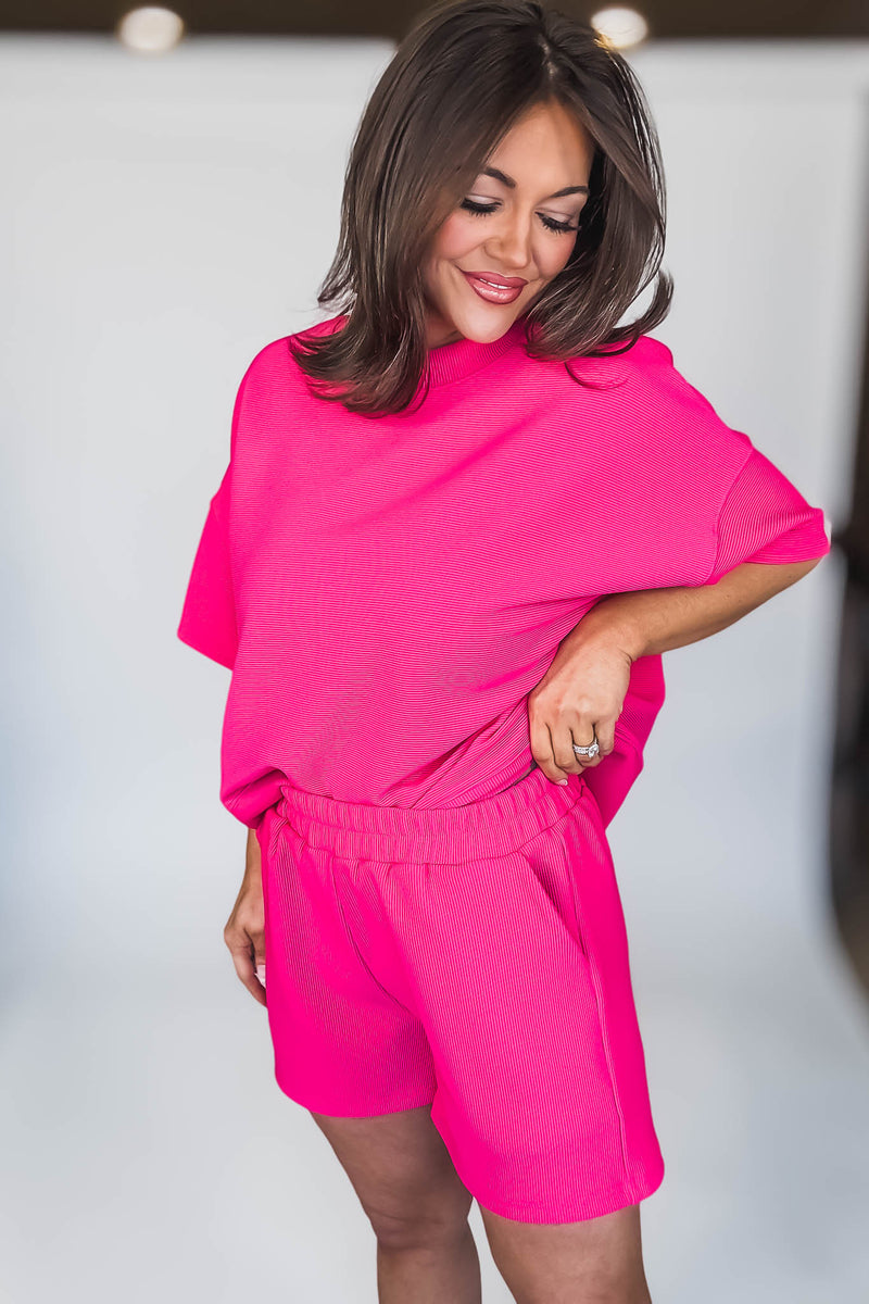 Aimee Hot Pink Ribbed Shorts