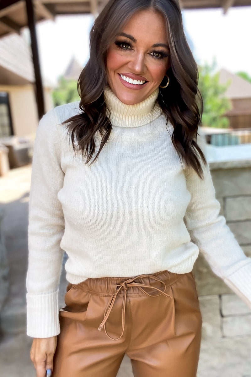 Reflections Oatmeal Solid Cuffed Long Sleeves Knit Pullover