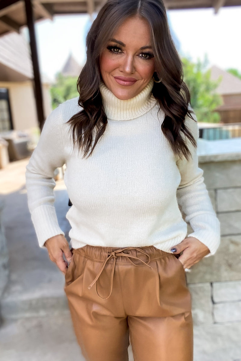 Reflections Oatmeal Solid Cuffed Long Sleeves Knit Pullover
