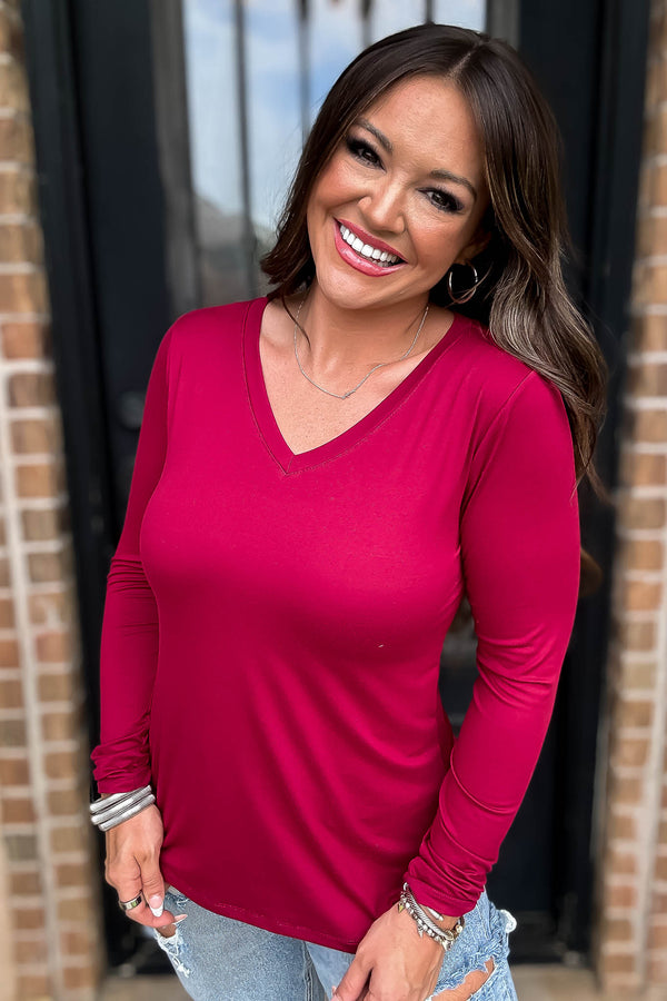 Best Ever Cabernet Layering Long Sleeve V Neck Butter Soft Top