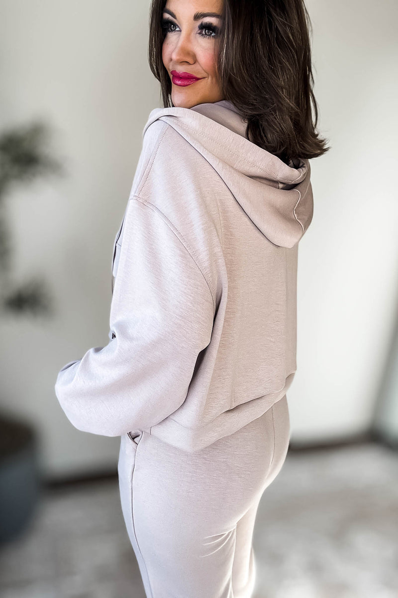 Double Soft Taupe Marl Flap Pocket Hoodie