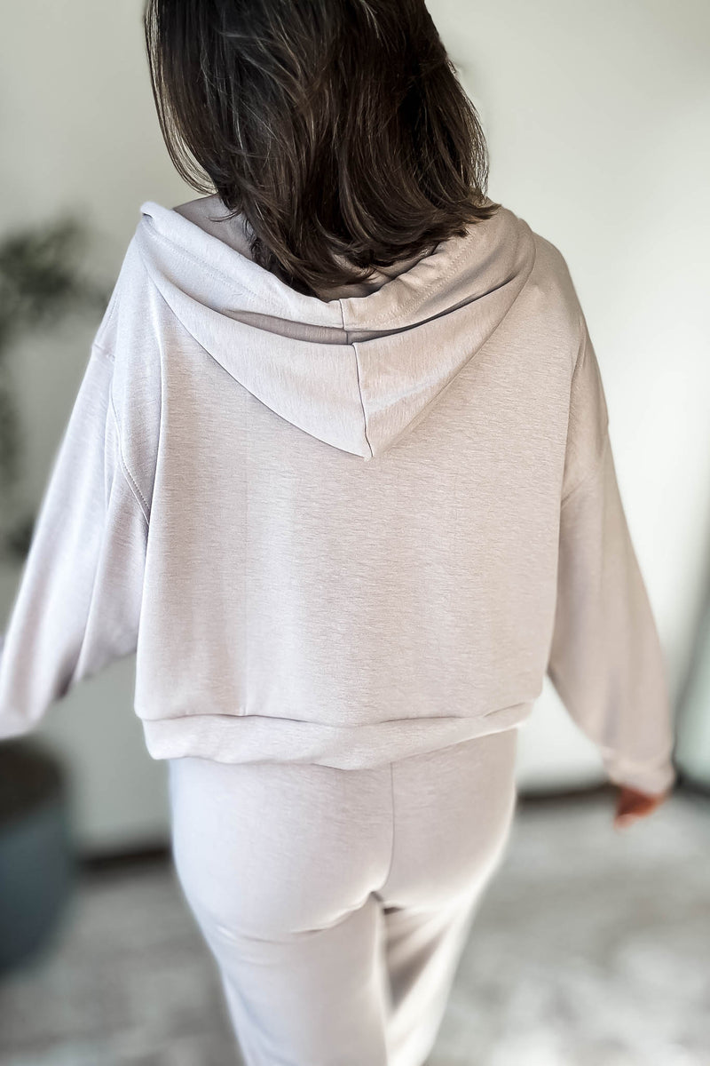 Double Soft Taupe Marl Flap Pocket Hoodie