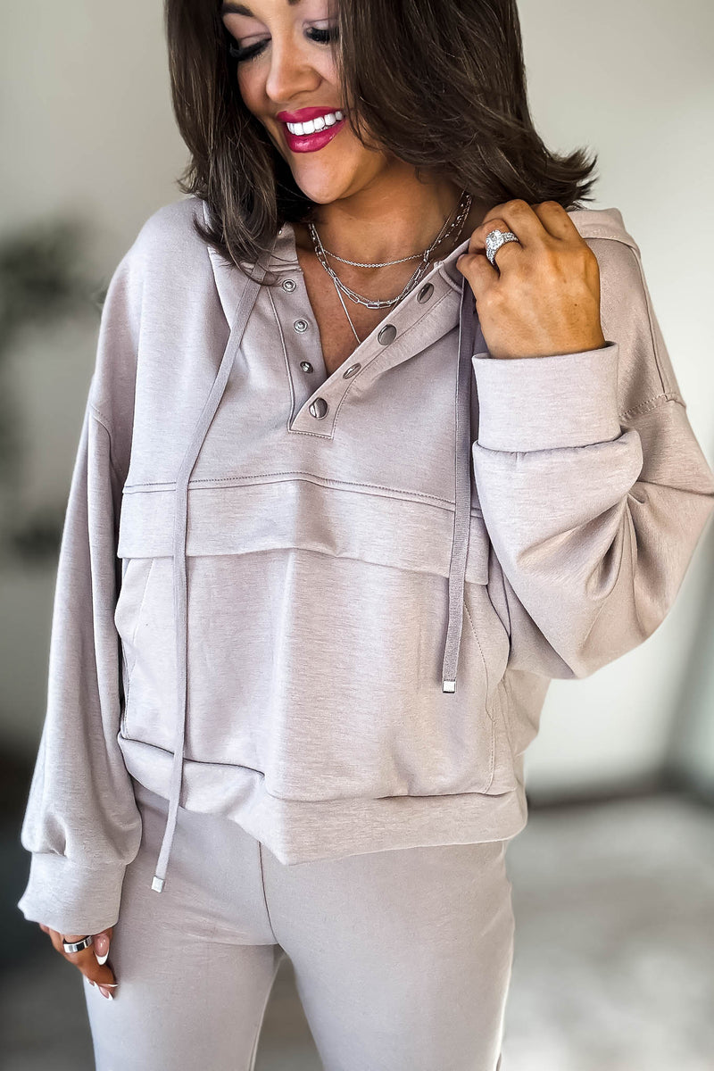 Double Soft Taupe Marl Flap Pocket Hoodie