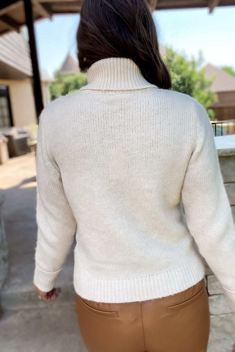 Reflections Oatmeal Solid Cuffed Long Sleeves Knit Pullover