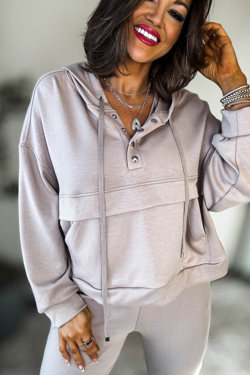 Double Soft Taupe Marl Flap Pocket Hoodie