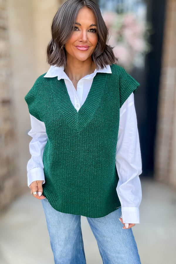 Green V-neck Sweater Vest
