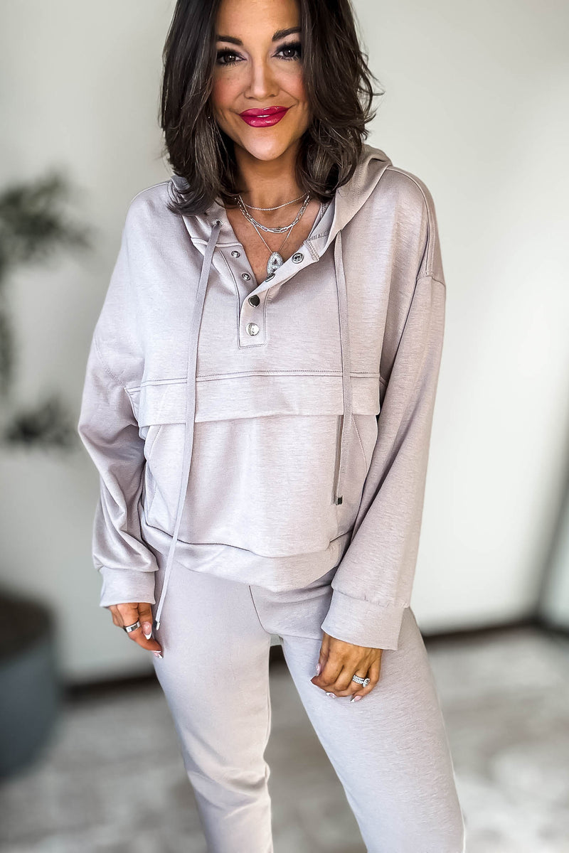 Double Soft Taupe Marl Flap Pocket Hoodie