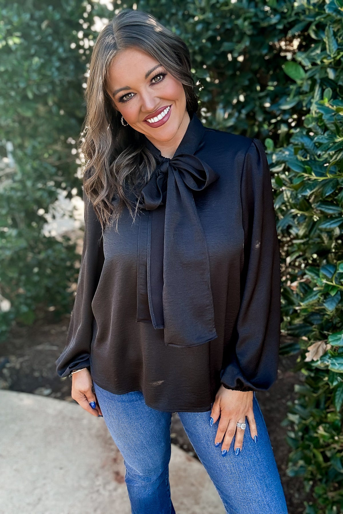 Wrap It Up Black Satin Neck Tie Blouse – Stella Rae's