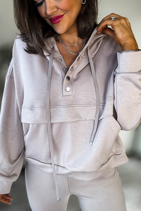 Double Soft Taupe Marl Flap Pocket Hoodie