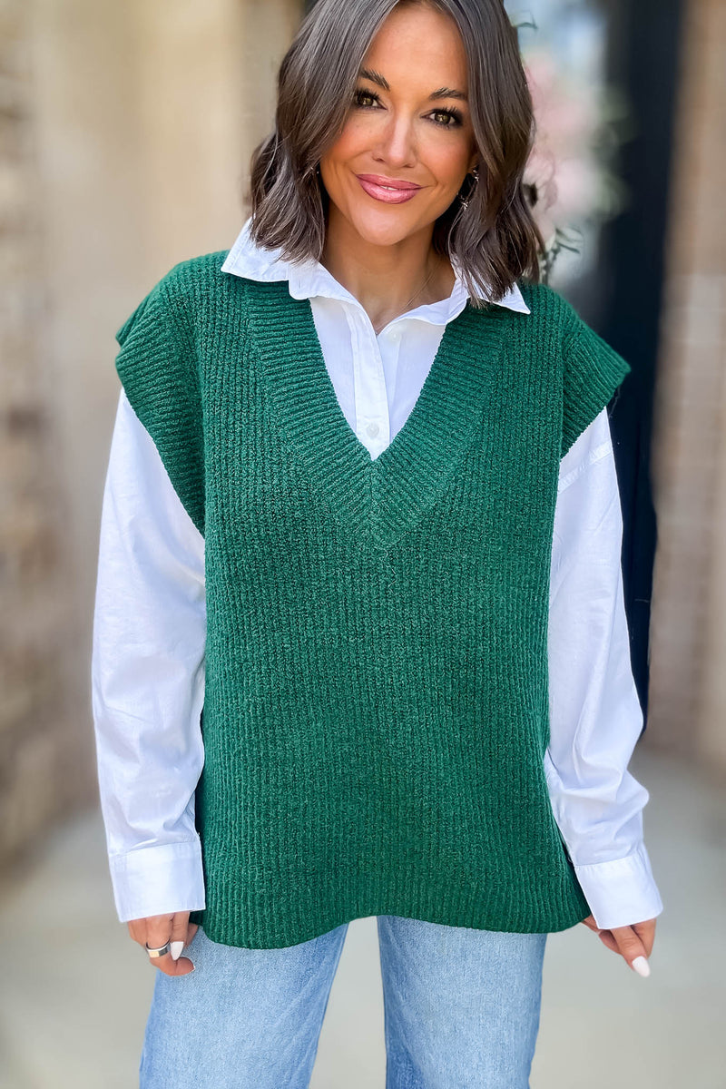 Green V-neck Sweater Vest