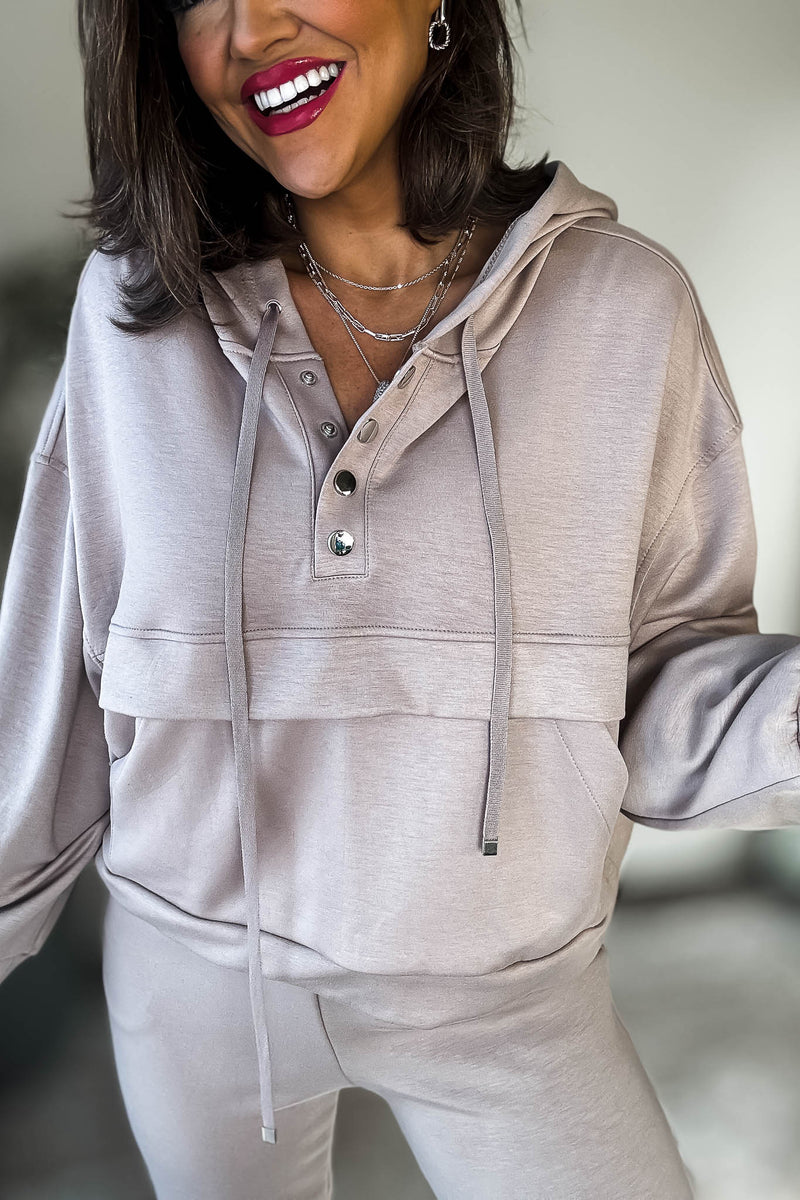 Double Soft Taupe Marl Flap Pocket Hoodie