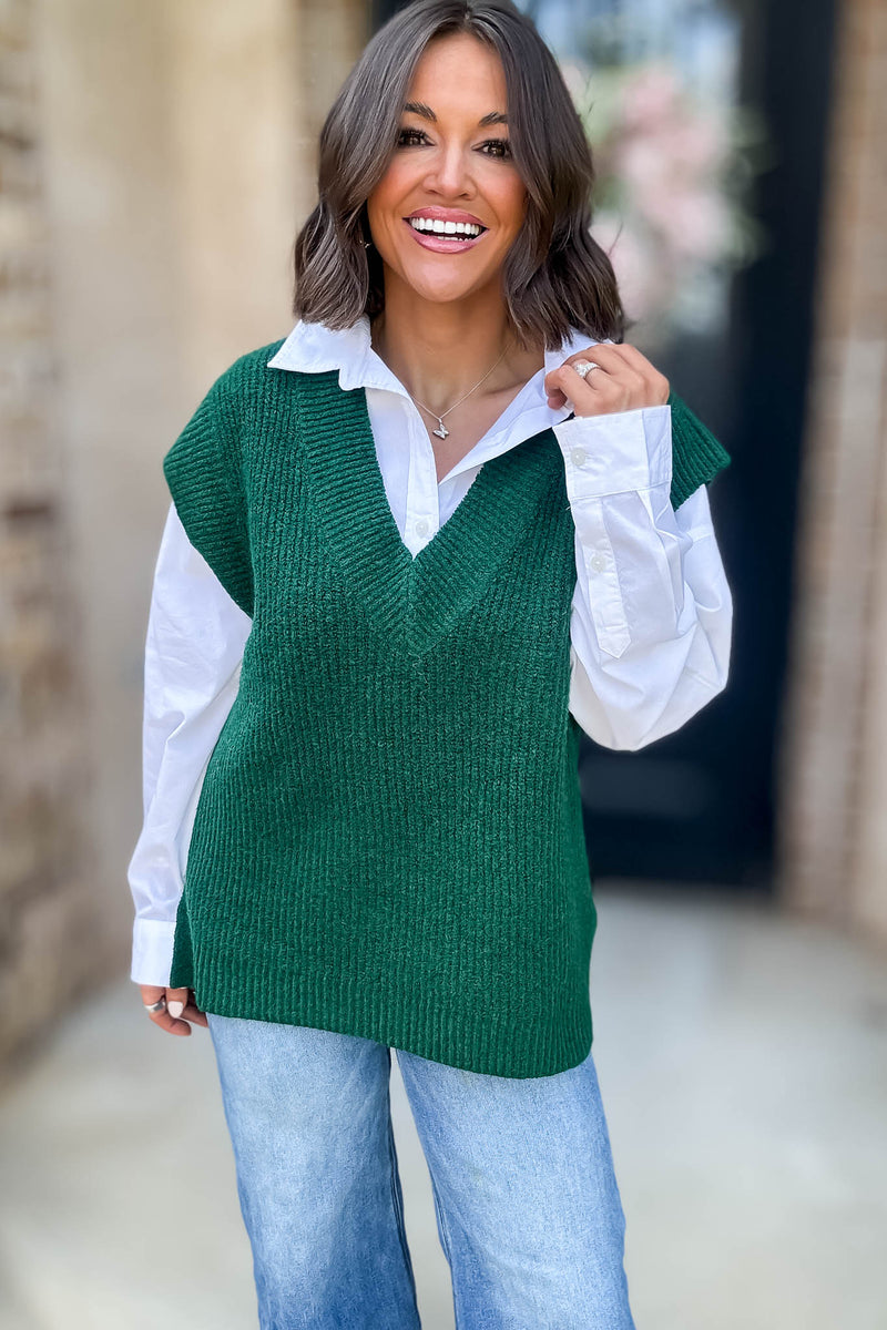 Green V-neck Sweater Vest