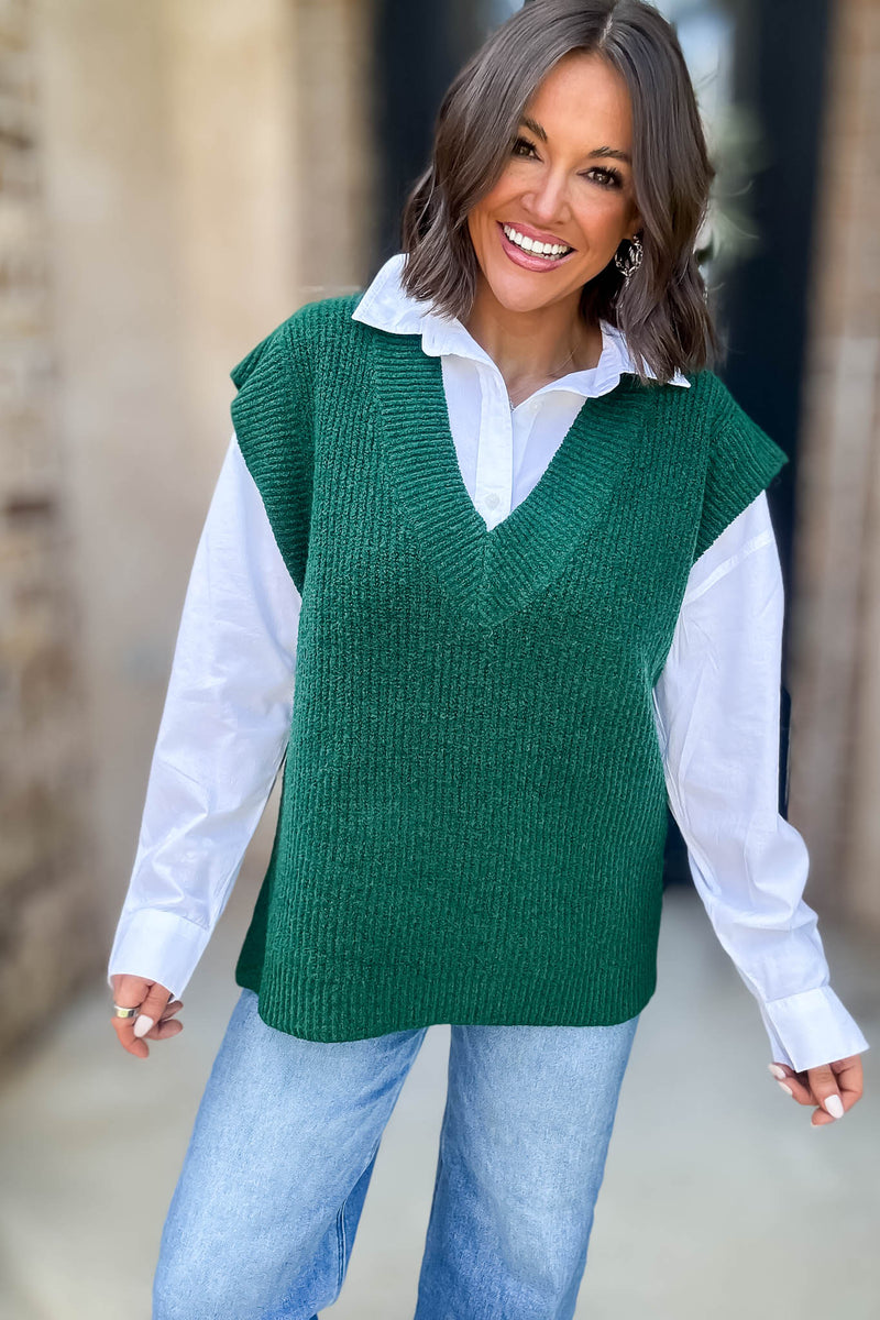 Green V-neck Sweater Vest