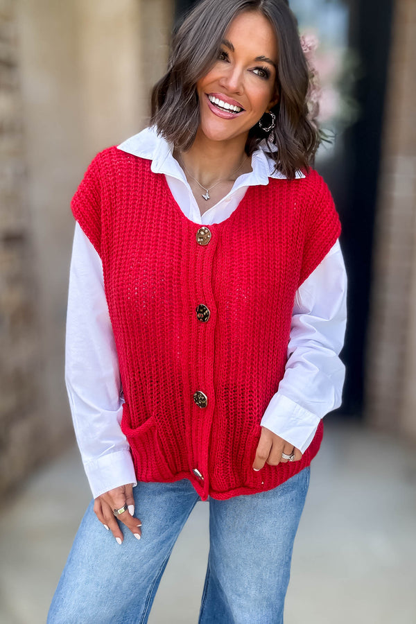 4 Button Red Sweater Vest