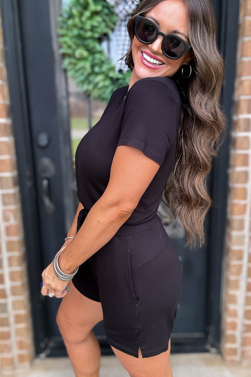 Drapey Black Rayon Blend Romper