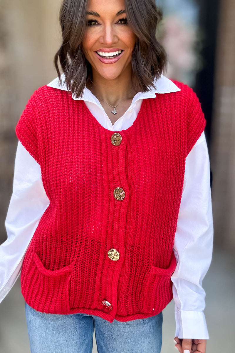 4 Button Red Sweater Vest