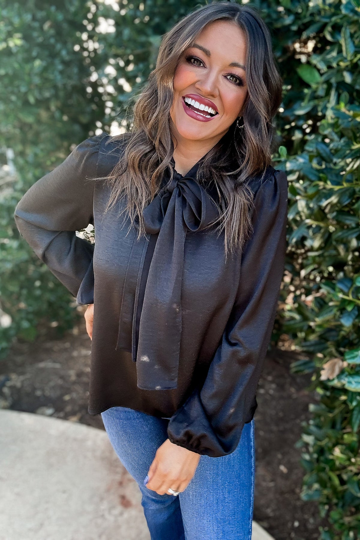 Wrap It Up Black Satin Neck Tie Blouse – Stella Rae's