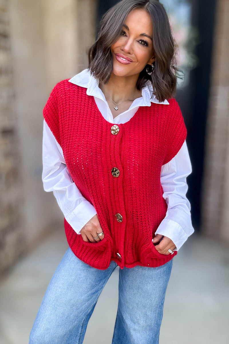 4 Button Red Sweater Vest