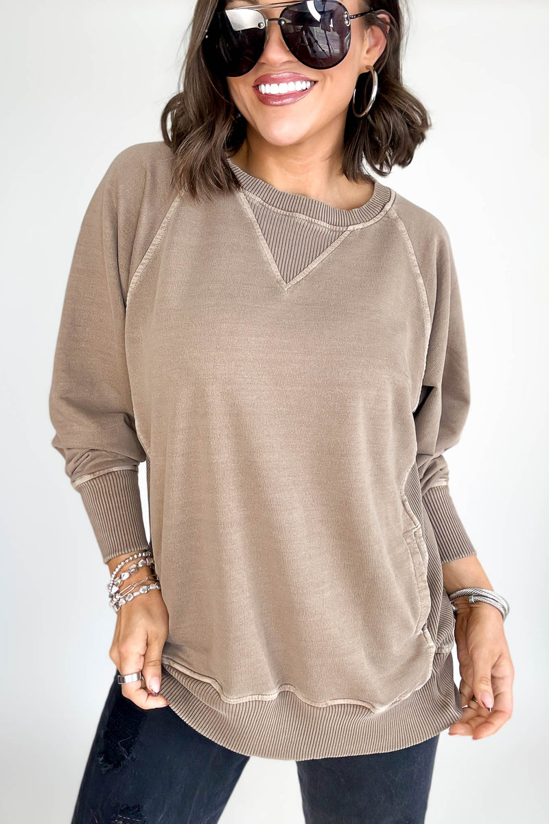 Stella Steal Mocha Pigment Dyed French Terry Pullover With Pockets (NO RESTOCK)