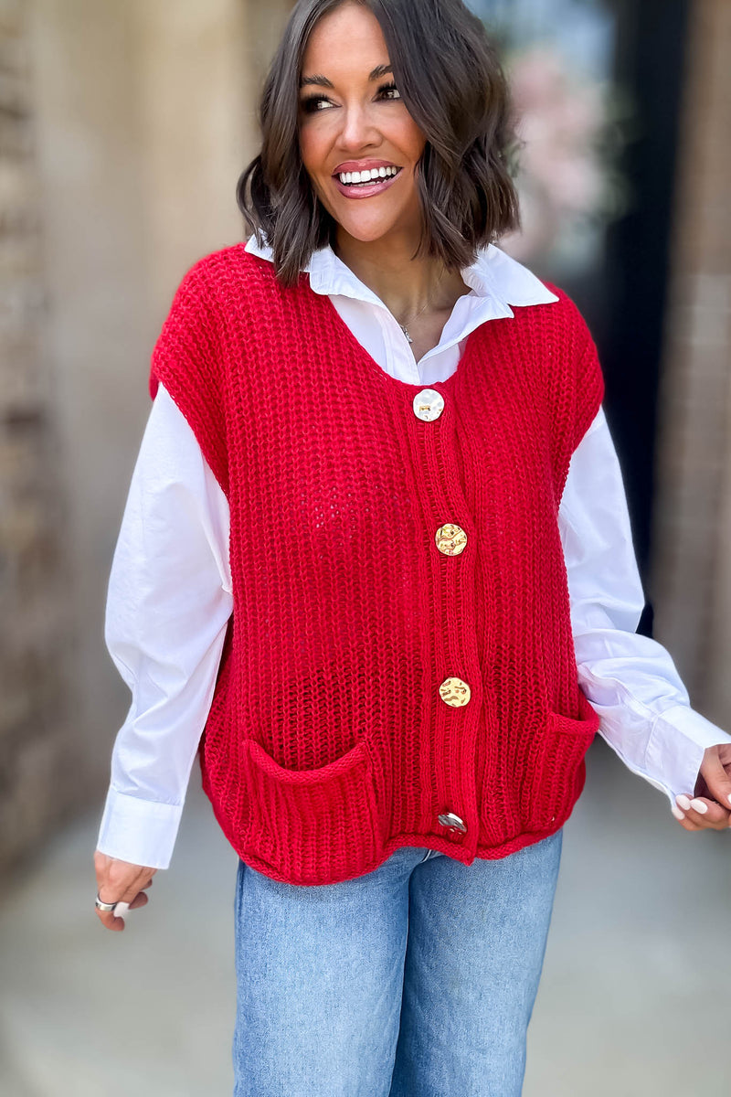 4 Button Red Sweater Vest