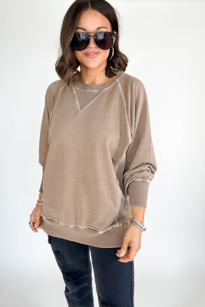 Stella Steal Mocha Pigment Dyed French Terry Pullover With Pockets (NO RESTOCK)