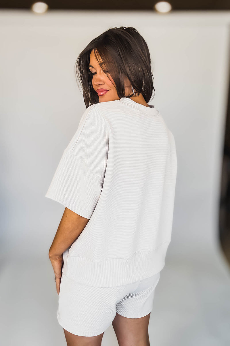 Aimee Sand Beige Ribbed Top