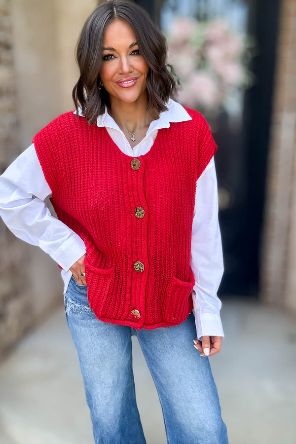 4 Button Red Sweater Vest