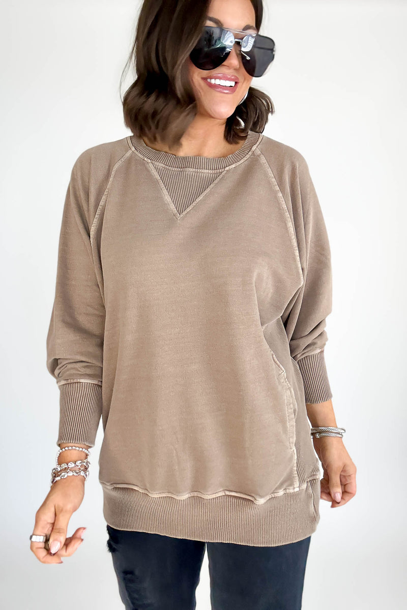 Stella Steal Mocha Pigment Dyed French Terry Pullover With Pockets (NO RESTOCK)
