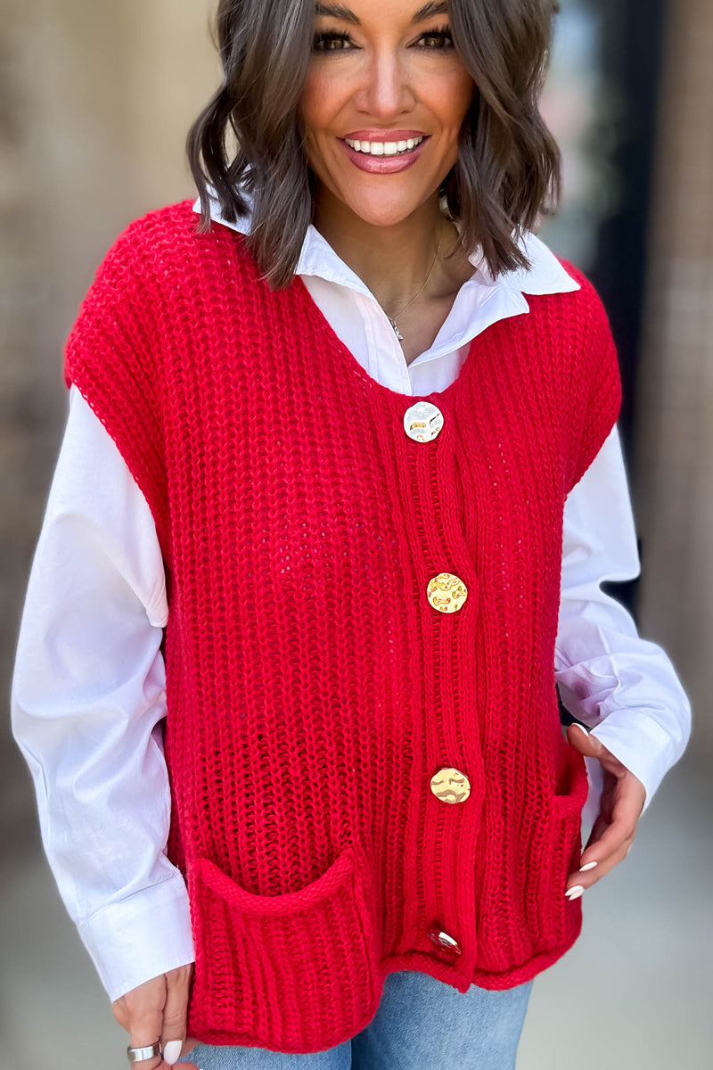 4 Button Red Sweater Vest