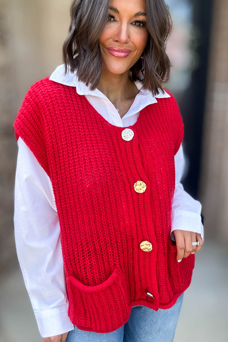 4 Button Red Sweater Vest