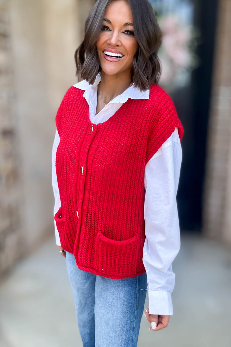 4 Button Red Sweater Vest