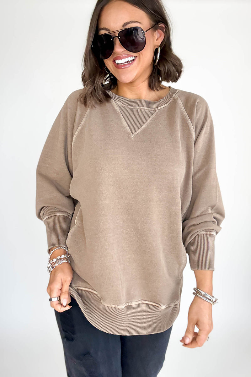 Stella Steal Mocha Pigment Dyed French Terry Pullover With Pockets (NO RESTOCK)