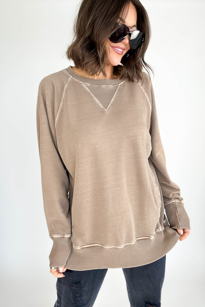 Stella Steal Mocha Pigment Dyed French Terry Pullover With Pockets (NO RESTOCK)