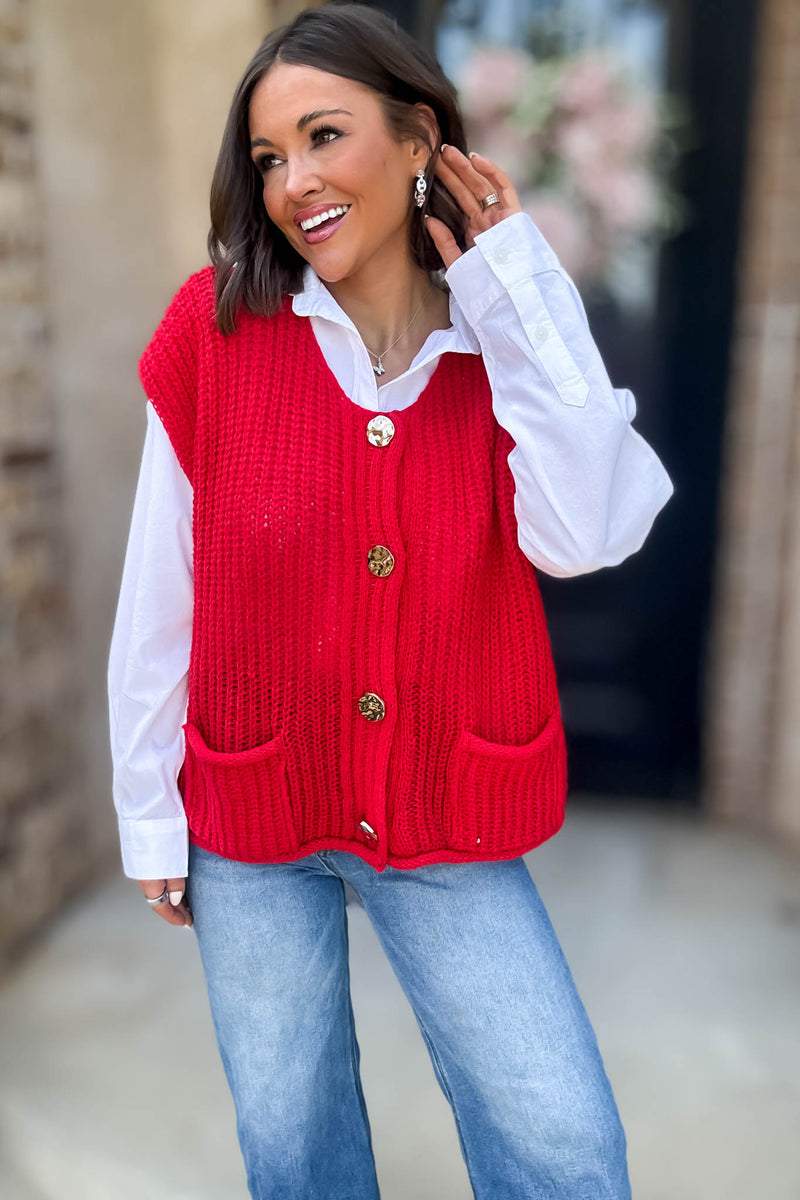 4 Button Red Sweater Vest