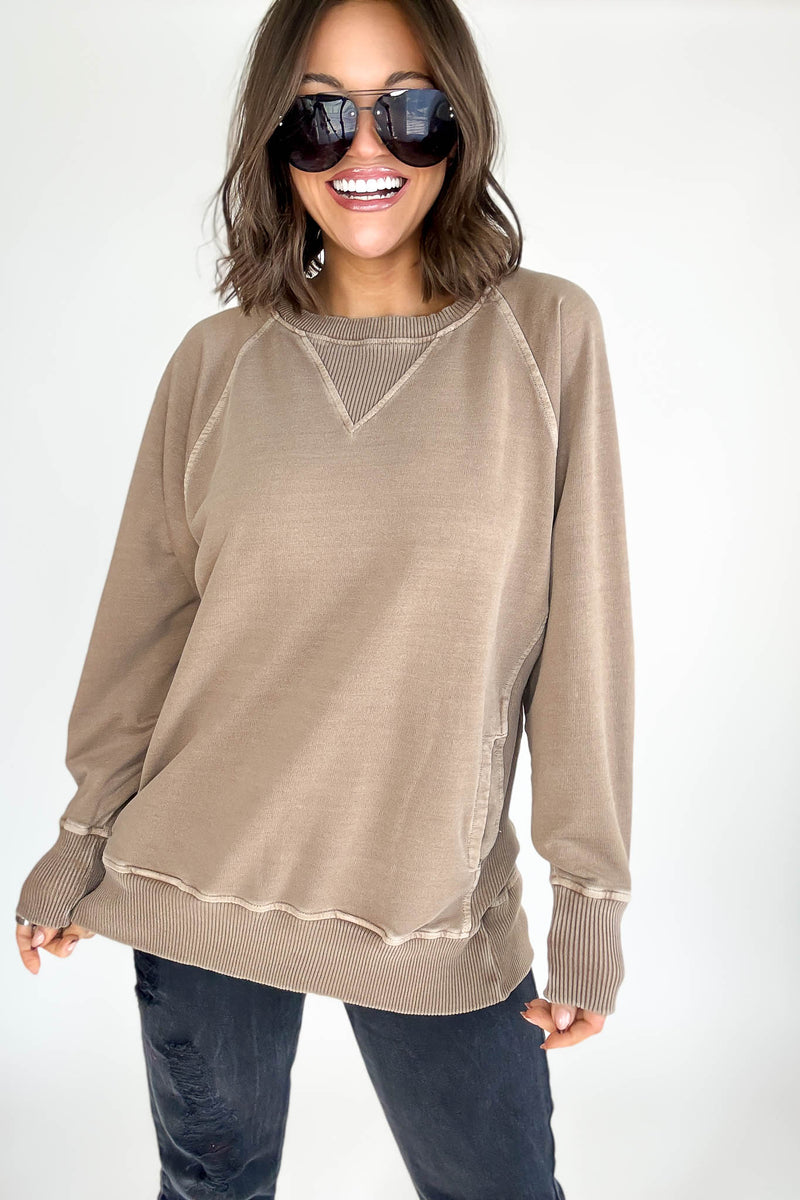 Stella Steal Mocha Pigment Dyed French Terry Pullover With Pockets (NO RESTOCK)