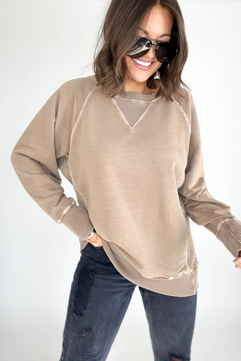 Stella Steal Mocha Pigment Dyed French Terry Pullover With Pockets (NO RESTOCK)