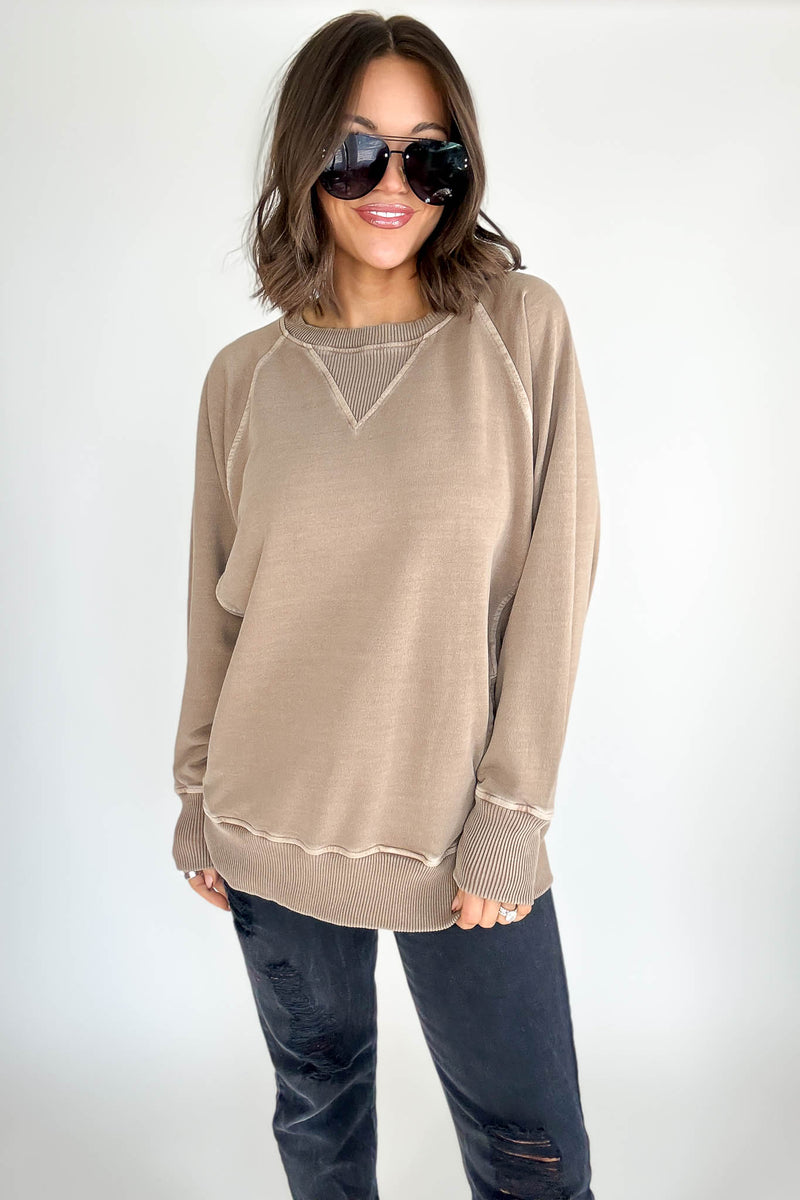 Stella Steal Mocha Pigment Dyed French Terry Pullover With Pockets (NO RESTOCK)