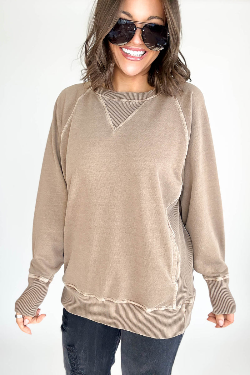 Stella Steal Mocha Pigment Dyed French Terry Pullover With Pockets (NO RESTOCK)