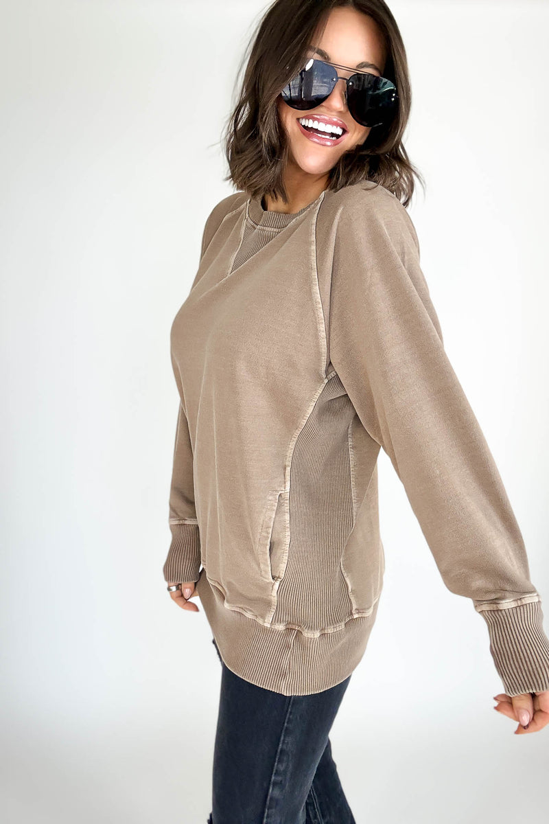 Stella Steal Mocha Pigment Dyed French Terry Pullover With Pockets (NO RESTOCK)
